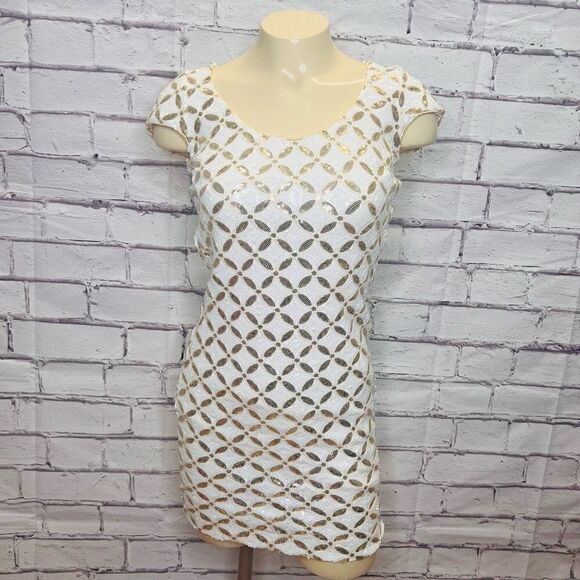 Dress the Population Dresses & Skirts - Dress The Population Women's White Lined Sequin Gabriela Mini Dress Size XS